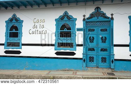 Entrerrios, Antioquia / Colombia - March 5, 2023. Francisco De Paula Perez House Of Culture Located 
