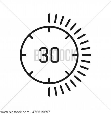Speed Tracker On 30 Minutes, Deadline Outline Icon. Vector Half Hour Or Minute, Sport Stopwatch Time