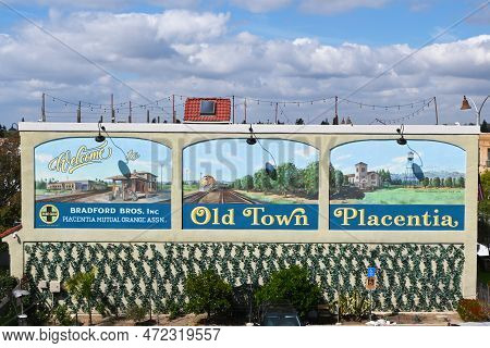 Placentia, California - 8 Mar 2023: Welcome To Old Town Placentia Sign.