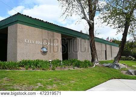 Placentia, California - 8 Mar 2023: Placentia City Hall And Police Department Building Sign.