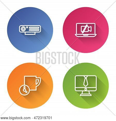 Set Line Web Camera, Video Off On Laptop, Time Management And Chat Conference. Color Circle Button. 