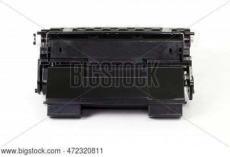 Toner Cartridge Black For Printer Isolated On White Background. Clipping Path Included.