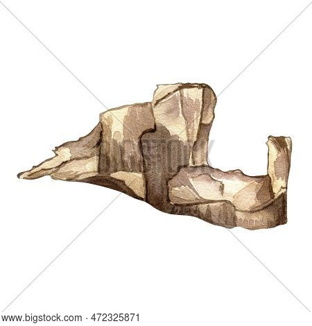 Rocks Stone Vintage Style Watercolor Illustration Isolated On White Background.