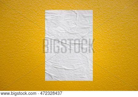 Blank White Wheatpaste Glued Paper Poster Mockup On Concrete Wall Background