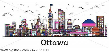 Outline Ottawa Canada City Skyline With Color Buildings Isolated On White. Vector Illustration. Otta
