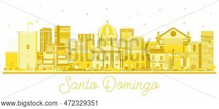 Santo Domingo Dominican Republic City Skyline Silhouette With Golden Buildings Isolated On White. Ve