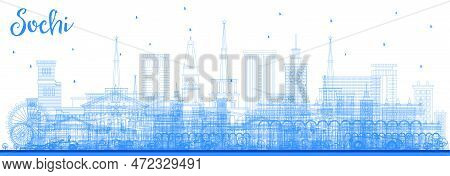 Outline Sochi Russia City Skyline With Blue Buildings. Vector Illustration. Business Travel And Tour