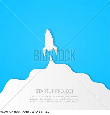 Paper Art Of Space Rocket Launch To The Sky In Startup Concept Of Business Or Project. Vector Illust