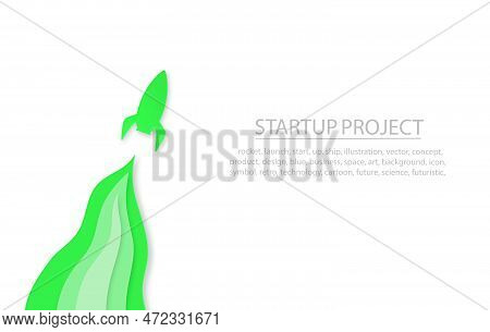 Paper Art Of Space Rocket Launch To The Sky In Startup Concept Of Business Or Project. Vector Illust