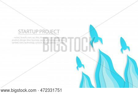 Paper Art Of Space Rocket Launch To The Sky In Startup Concept Of Business Or Project. Vector Illust