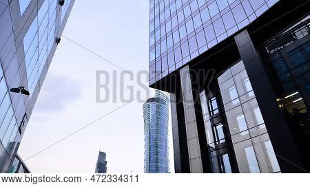 Warsaw, Poland. 8 March 2023. Roundabout Daszynski. Skyscrapers In The Financial District Of Downtow