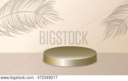 Studio With A Shadow Of Palm Leaves On The Wall, A Room With A Minimum Number Of Stands. Vector 3d S