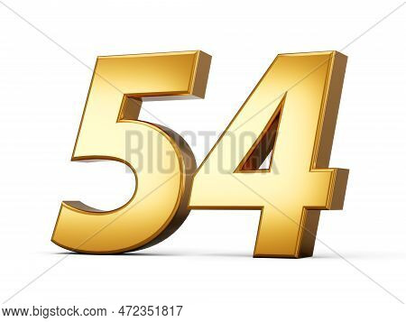 Golden Metallic Number 54 Fifty Four, White Background 3d Illustration