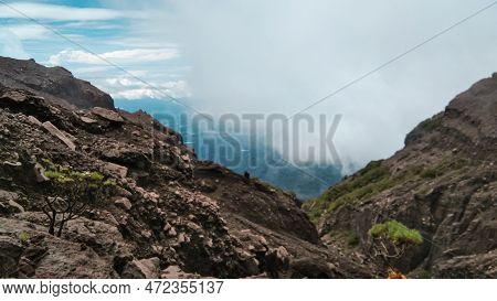 View From Top Of Mountaiin With Blue Sky And Cloud Background
