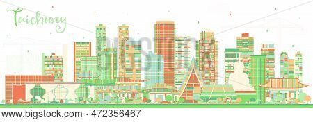 Taichung Taiwan City Skyline With Color Buildings. Vector Illustration. Business Travel And Tourism 