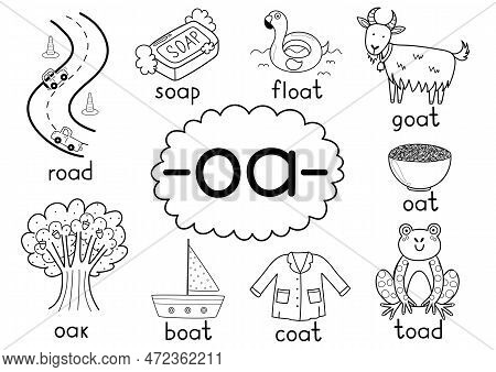 Oa Digraph Spelling Rule Black And White Educational Poster For Kids With Words