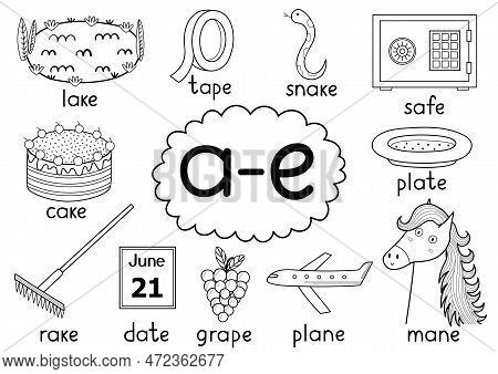 A-e Digraph Spelling Rule Black And White Educational Poster For Kids With Words