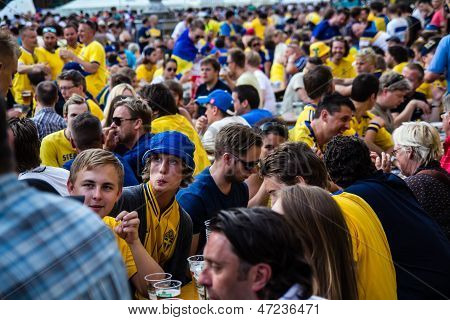 Kiev, Ukraine - June 10: Cheering Sweden And Ukrainian Fans Have Fun In The Fanzone  During Uefa Eur