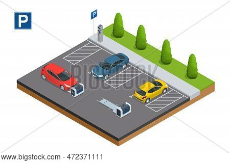 Isometric Robot Valet Parking Cars. Outdoor Valet Parking Robot. Automated Parking Systems For Cars 