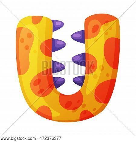 U Vowel Letter Dino Font. Dinosaur Alphabet, Cute Dino Effect Bright Letter Sign, Abc For Kids, Nurs