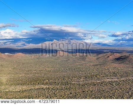 Aerial View Of Mt Kimball And Mt Lemmon In Santa Catalina Mountains With Sonoran Desert Landscape Fr