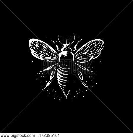 Bee Dotwork Tattoo With Dots Shading, Depth Illusion, Tippling Tattoo. Hand Drawing Insect White Emb