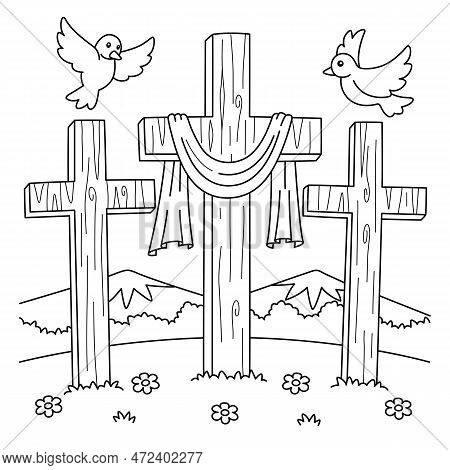 A Cute And Funny Coloring Page Of Three Cross In Calvary. Provides Hours Of Coloring Fun For Childre