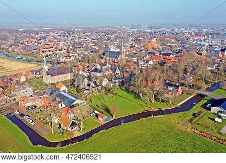 Aerial From The Historical Town Heeg In Friesland The Netherlands