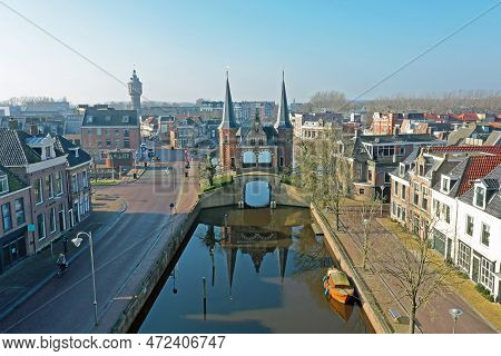 Aerial From The City Center From Sneek In Friesland With The Watergate In The Netherlands
