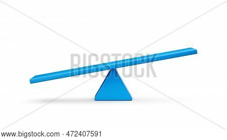 3d Blue Balance Weight Seesaw, Leaning Left Side To The Ground On White Background, 3d Illustration