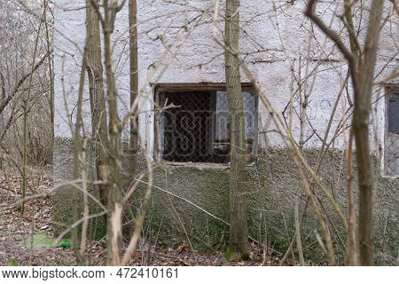 Old Mesh Window Screen On The Wall Of An Abandoned Building In Unrecognized Republic Transnistria, S