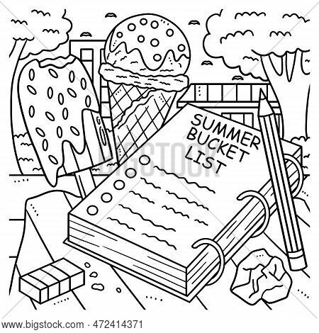 A Cute And Funny Coloring Page Of A Summer Bucket List And Ice Cream. Provides Hours Of Coloring Fun