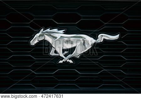 Dubai, Uae, United Arab Emirates - May 25, 2021: Close Up Ford Mustang. Ford Mustang Is Series Of Am