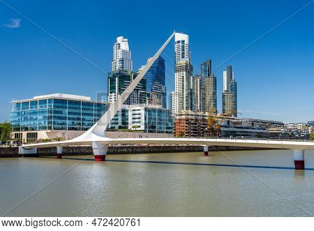 Footbridge And Modern Offices And Apartments In Puerto Madero District Of Buenos Aires