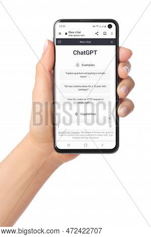 Kiev, Ukraine - March 07, 2023: Openai Introducing Chatgpt Page On Phone Screen In Hand. Openai Is N