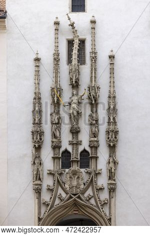 Brno, Czech Republic - March 5, 2023: Old Town Hall, Decorative Portal By Sculptor Pilgram From 1511
