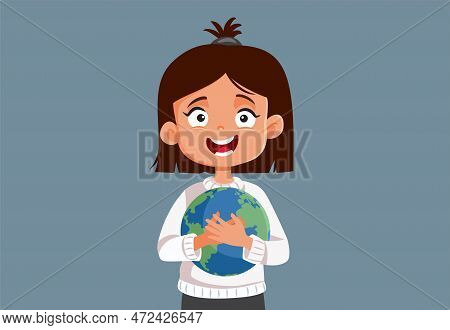 Happy Little Girl Protecting The Earth Vector Concept Illustration