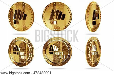 Fight Out Crypto Fght Cryptocurrency Golden Coin 3D Illustration