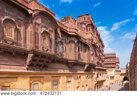 Jharokha, Stone Window Projecting From The Wall, In An Upper Story,overlooking Mehrangarh Fort, Jodh