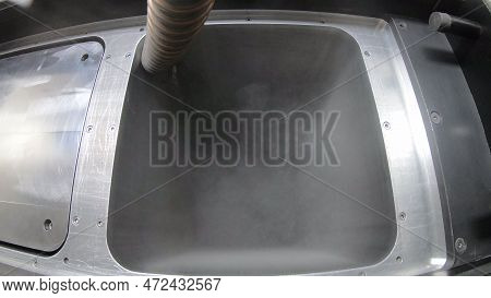 Pouring Metal Powder Into Working Surface Of 3d Printer For Metal. Flowing Metal Powder Inside 3d Pr