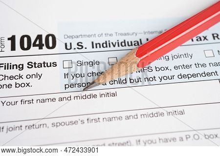 Tax Form 1040 U.s. Individual Income Tax Return, Business Finance Concept.