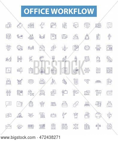 Office Workflow Line Icons, Signs Set. Workflow, Office, Process, Automation, Management, Task, Effi