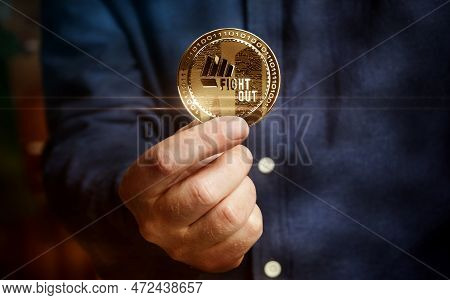 Fight Out Crypto Fght Cryptocurrency Golden Coin 3D Illustration
