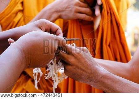 Image Of Ordination Ceremony In Buddhism, Ceremonial Thread