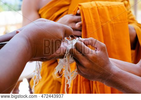Image Of Ordination Ceremony In Buddhism, Ceremonial Thread