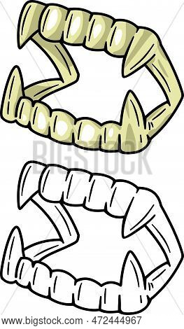 False Dentures With Vampire Fangs, Vector Illustration