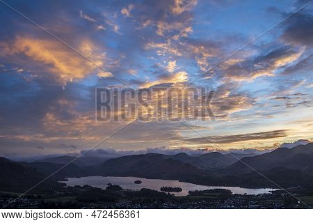 Absolutely Stunning Landscape Image Of View Across Derwentwater From Latrigg Fell In Lake District D