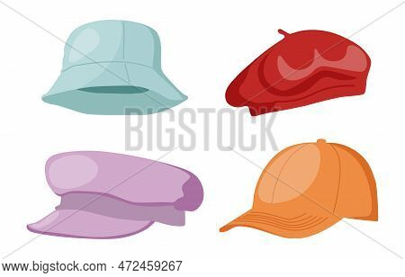 Cartoon Hats. Women's And Men's Hats, Panama, Beret, Cap And Beret With A Visor. Summer Women's Vint