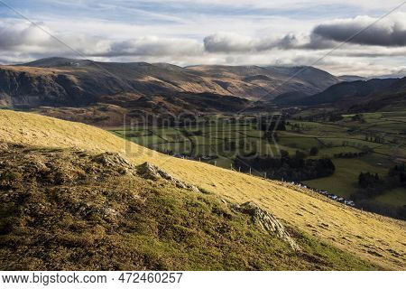 Beautiful Early Winter Morning Landscape View From Latrigg Fell In Lake District Across Towards Blen