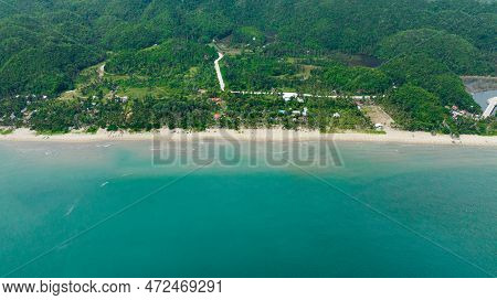 Tropical Beach With Palm Trees. Sugar Beach. Sipalay, Negros, Philippines.